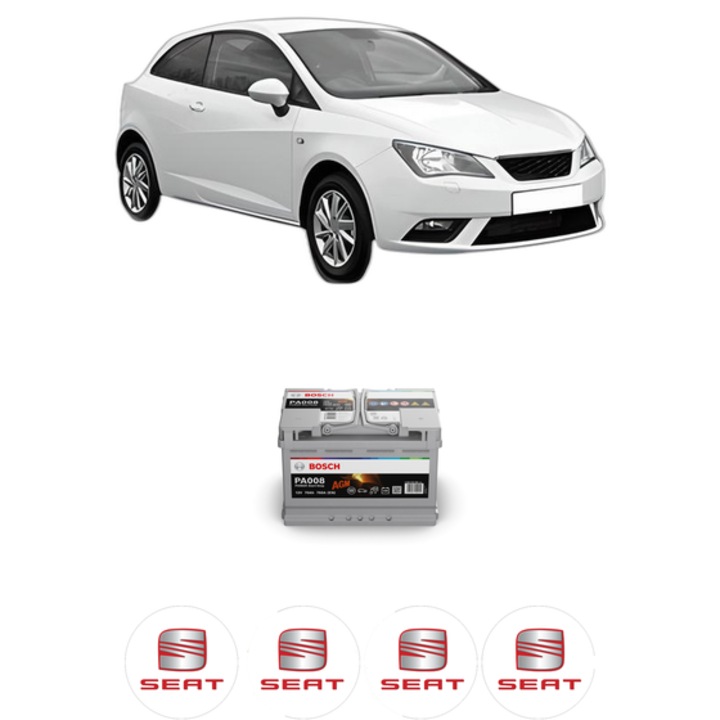 Baterie Acumulator 70 Ah 12 V 760 A SEAT IBIZA IV SC (6J1, 6P5) 1.2 din 2008-2015 KW 51 CP 70 CMC 1198, auto, Bosch, 4x Stickere auto cu SEAT