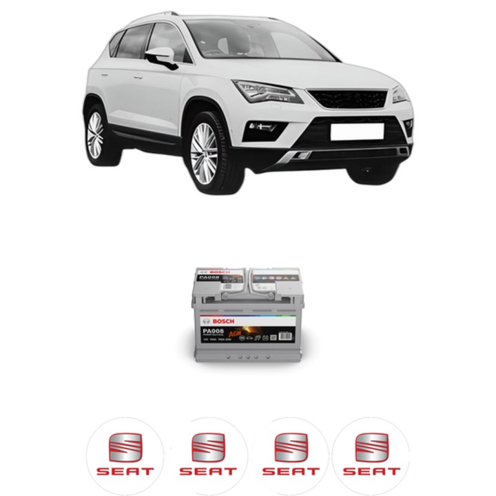 Baterie Acumulator 70 Ah 12 V 760 A SEAT ATECA (KH7, KHP) 1.5 TSI din 2018 KW 110 CP 150 CMC 1498, auto, Bosch, 4x Stickere auto cu SEAT