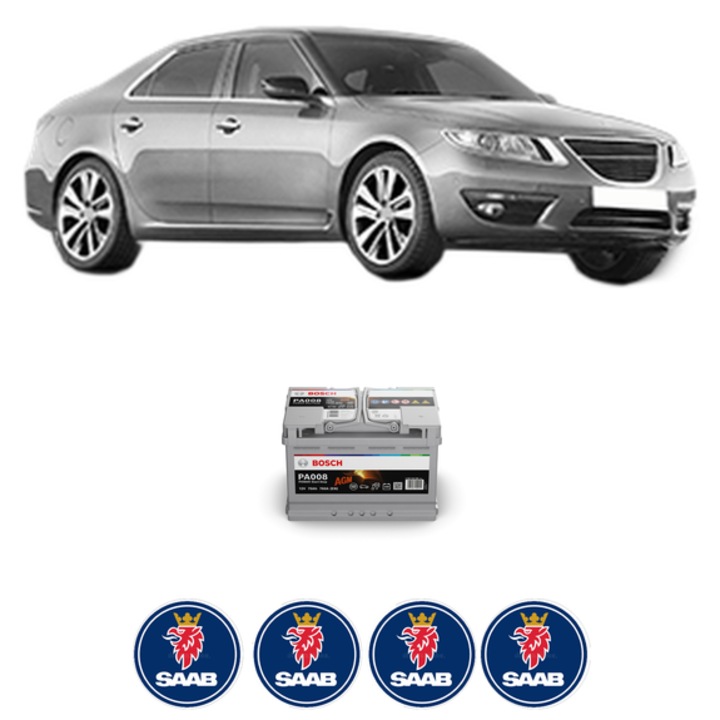 Baterie Acumulator 70 Ah 12 V 760 A SAAB 9-5 (YS3G) 1.6 Turbo din 2010-2012 KW 132 CP 180 CMC 1598, auto, Bosch, 4x Stickere auto cu SAAB