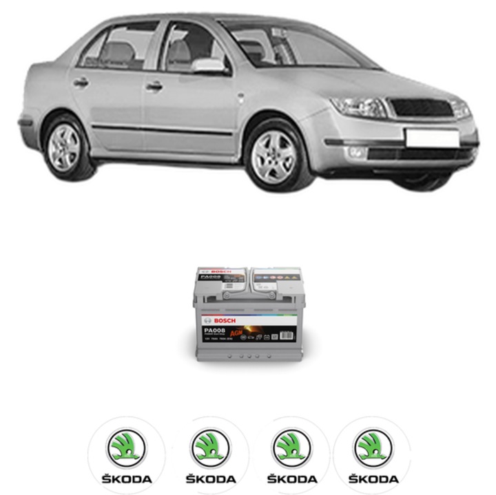 Baterie Acumulator 70 Ah 12 V 760 A SKODA FABIA I Saloon (6Y3) 1.9 TDI din 2000-2007 KW 74 CP 100 CMC 1896, auto, Bosch, 4x Stickere auto cu SKODA