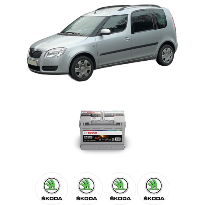 Baterie Acumulator 70 Ah 12 V 760 A SKODA ROOMSTER Praktik (5J) 1.2 TDI din 2010-2015 KW 55 CP 75 CMC 1199, auto, Bosch, 4x Stickere auto cu SKODA