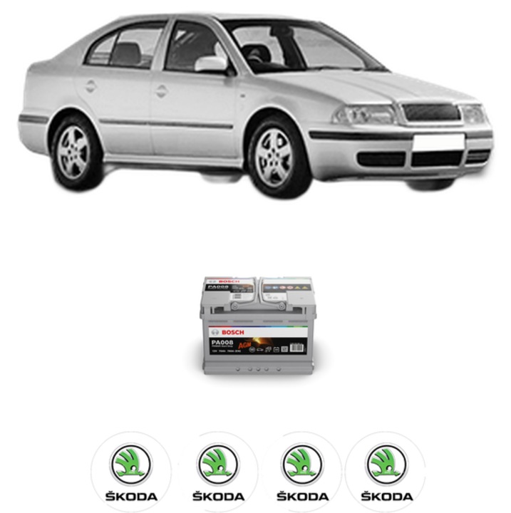 Baterie Acumulator 70 Ah 12 V 760 A SKODA OCTAVIA I (1U2) 1.9 TDI din 2002-2004 KW 96 CP 130 CMC 1896, auto, Bosch, 4x Stickere auto cu SKODA