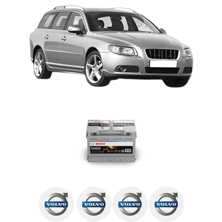 Baterie Acumulator 70 Ah 12 V 760 A VOLVO V70 III (135) 2 din 2007-2011 KW 107 CP 145 CMC 1999, auto, Bosch, 4x Stickere auto cu VOLVO