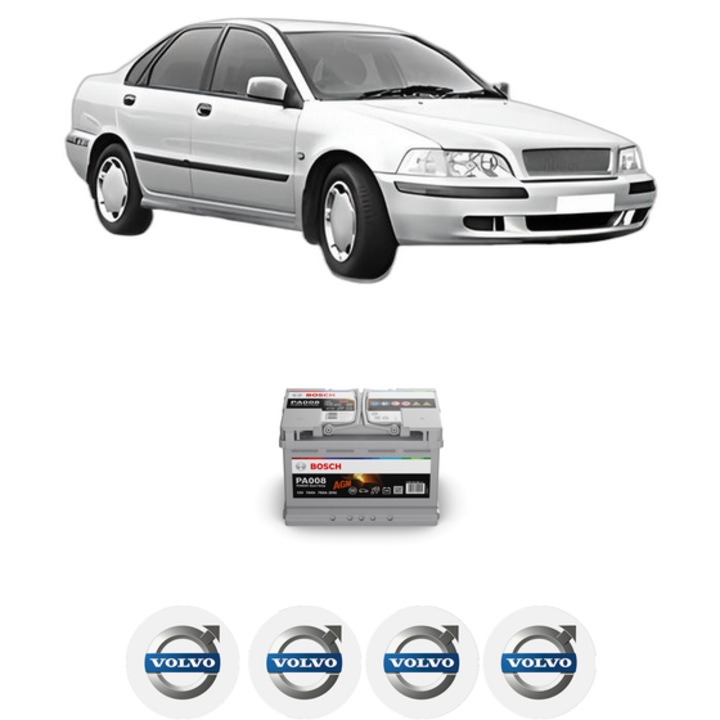Baterie Acumulator 70 Ah 12 V 760 A VOLVO S40 I (644) 1.9 DI din 2000-2003 KW 75 CP 102 CMC 1870, auto, Bosch, 4x Stickere auto cu VOLVO