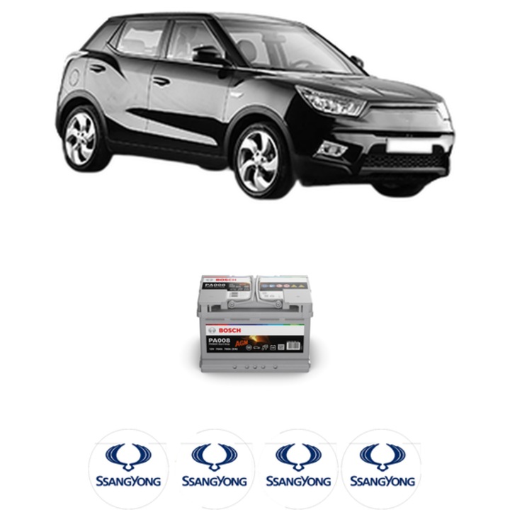 Baterie Acumulator 70 Ah 12 V 760 A SSANGYONG TIVOLI 1.6 XDi 160 All-wheel Drive din 2015 KW 85 CP 115 CMC 1597, auto, Bosch, 4x Stickere auto cu SSANGYONG