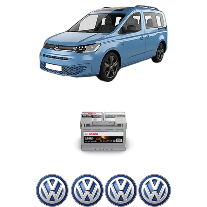 Baterie Acumulator 70 Ah 12 V 760 A Volkswagen CADDY IV Box Body/MPV (SAA, SAH) 2.0 TDI 4motion din 2015-2020 KW 81 CP 110 CMC 1968, auto, Bosch, 4x Stickere auto cu Volkswagen