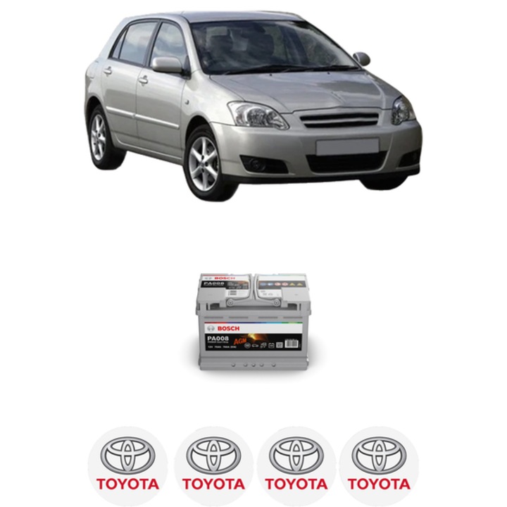 Baterie Acumulator 70 Ah 12 V 760 A TOYOTA COROLLA (_E12_) 2.0 D-4D (CDE120_, CDE120R) din 2002-2006 KW 66 CP 90 CMC 1995, auto, Bosch, 4x Stickere auto cu TOYOTA
