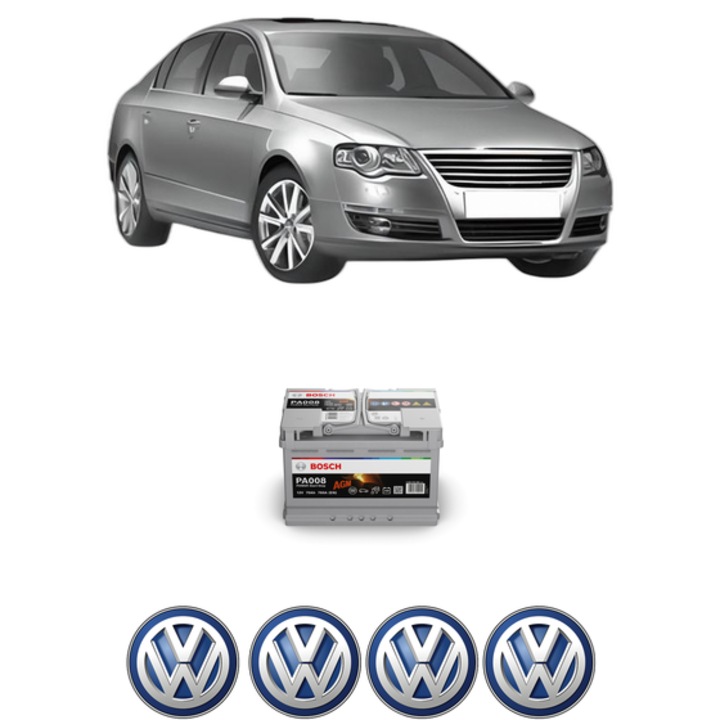 Baterie Acumulator 70 Ah 12 V 760 A Volkswagen PASSAT B6 (3C2) 2.0 TDI din 2005-2007 KW 88 CP 120 CMC 1968, auto, Bosch, 4x Stickere auto cu Volkswagen