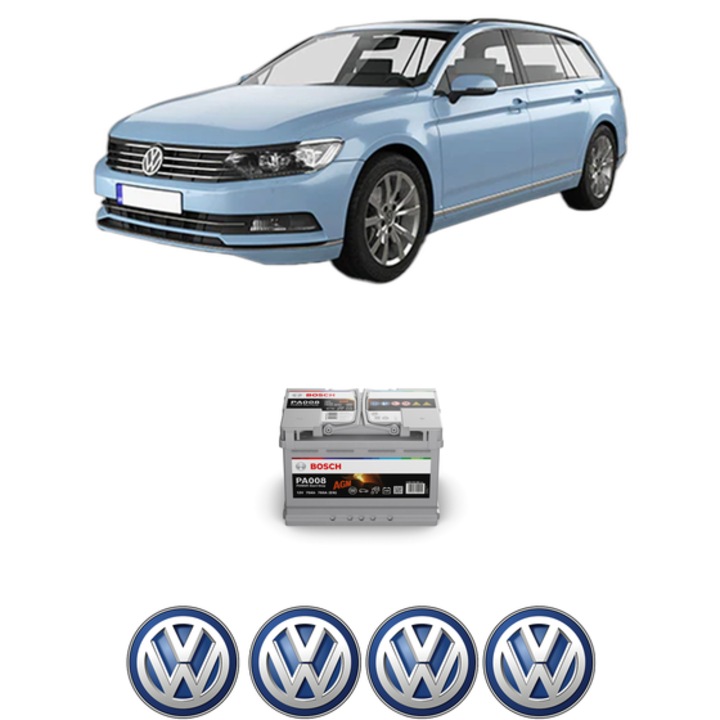 Baterie Acumulator 70 Ah 12 V 760 A Volkswagen PASSAT B8 Variant (3G5, CB5) 2.0 TDI 4motion din 2014-2020 KW 176 CP 240 CMC 1968, auto, Bosch, 4x Stickere auto cu Volkswagen