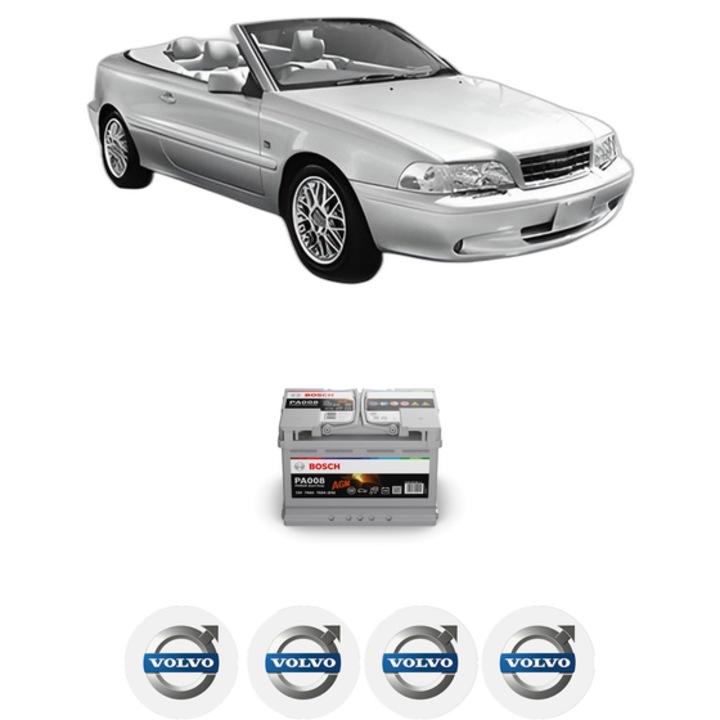 Baterie Acumulator 70 Ah 12 V 760 A VOLVO C70 I Convertible (873) T5 din 2002-2005 KW 180 CP 245 CMC 2319, auto, Bosch, 4x Stickere auto cu VOLVO