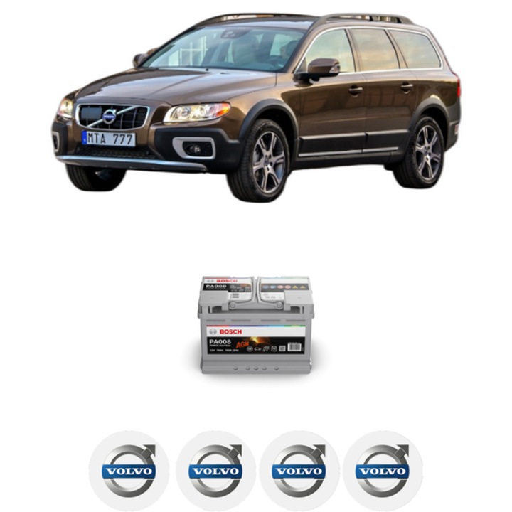 Baterie Acumulator 70 Ah 12 V 760 A VOLVO XC70 II VAN (136) 2.4 D5 AWD din 2013-2016 KW 158 CP 215 CMC 2400, auto, Bosch, 4x Stickere auto cu VOLVO