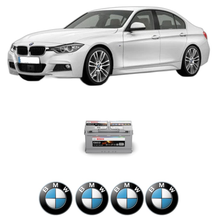 Baterie Acumulator 95 Ah 12 V 830 A BMW Seria 3 (F30, F80) 335 i xDrive din 2012-2013 KW 240 CP 326 CMC 2979, auto, Bosch, 4x Stickere auto cu BMW