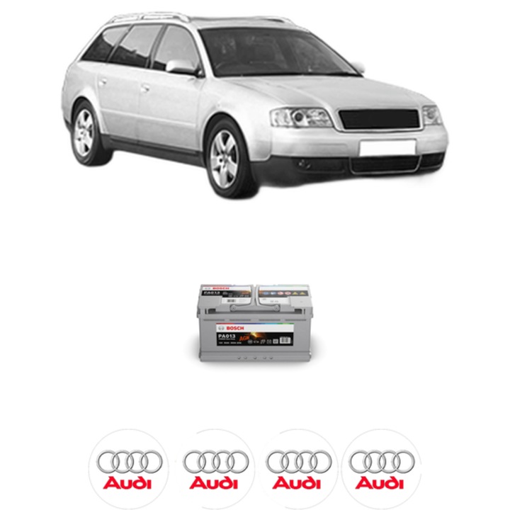 Baterie Acumulator 95 Ah 12 V 830 A AUDI A6 C5 Avant (4B5, 4B6) RS6 quattro din 2002-2005 KW 331 CP 450 CMC 4172, auto, Bosch, 4x Stickere auto cu AUDI