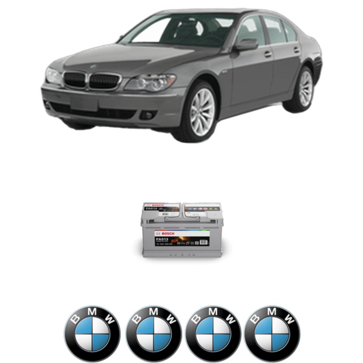 Baterie Acumulator 95 Ah 12 V 830 A BMW Seria 7 (E65, E66, E67) 745 i, Li din 2001-2005 KW 245 CP 333 CMC 4398, auto, Bosch, 4x Stickere auto cu BMW