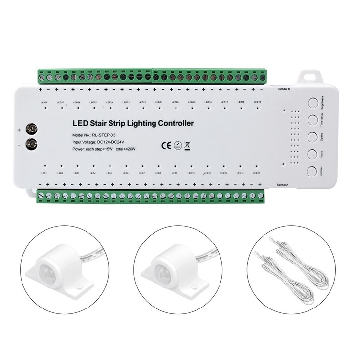 Controler LED WAKS RL-STEP-03, 12V/24V, 25A, control prin pilot, 110x50x35mm