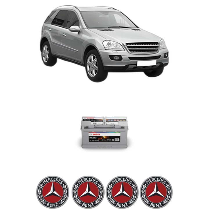 Baterie Acumulator 95 Ah 12 V 830 A MERCEDES-BENZ M-CLASS (W164) ML 350 4-matic (164.186) din 2005-2011 KW 200 CP 272 CMC 3498, auto, Bosch, 4x Stickere auto cu MERCEDES-BENZ