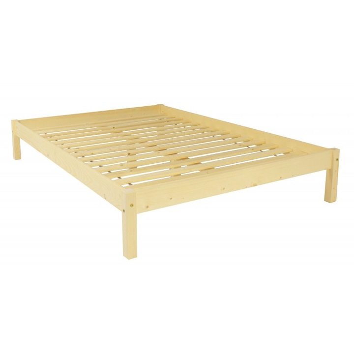 Pat matrimonial Transilvan, Sally, Lemn Masiv, Model 1/1, 140x200 cm, Natur