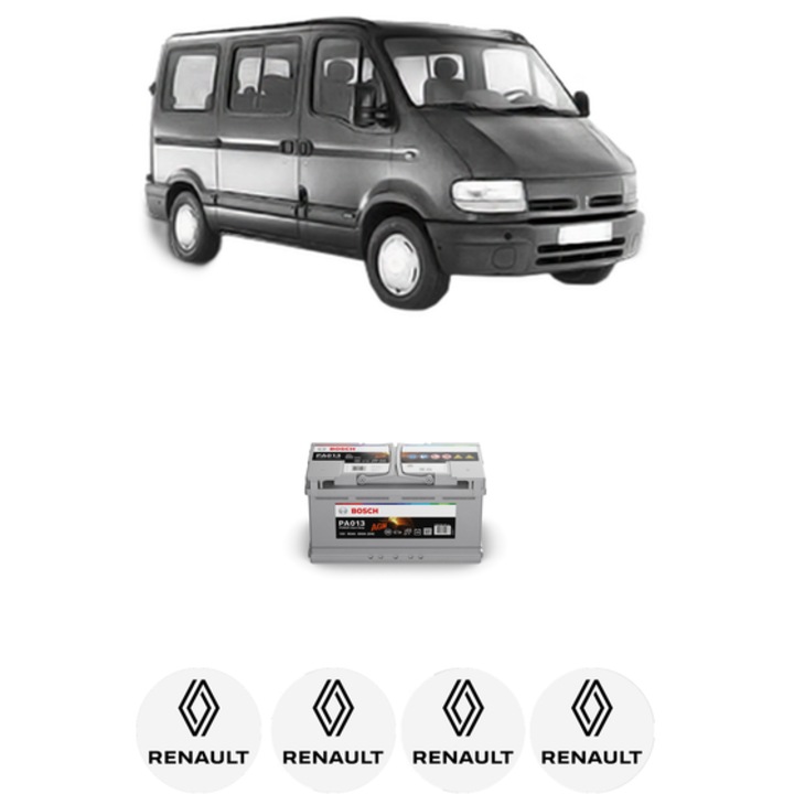 Baterie Acumulator 95 Ah 12 V 830 A RENAULT MASTER II Bus (JD) 2.5 dCi (JD01, JD02, JD11, JD12, JD1W) din 2006-2010 KW 88 CP 120 CMC 2463, auto, Bosch, 4x Stickere auto cu RENAULT