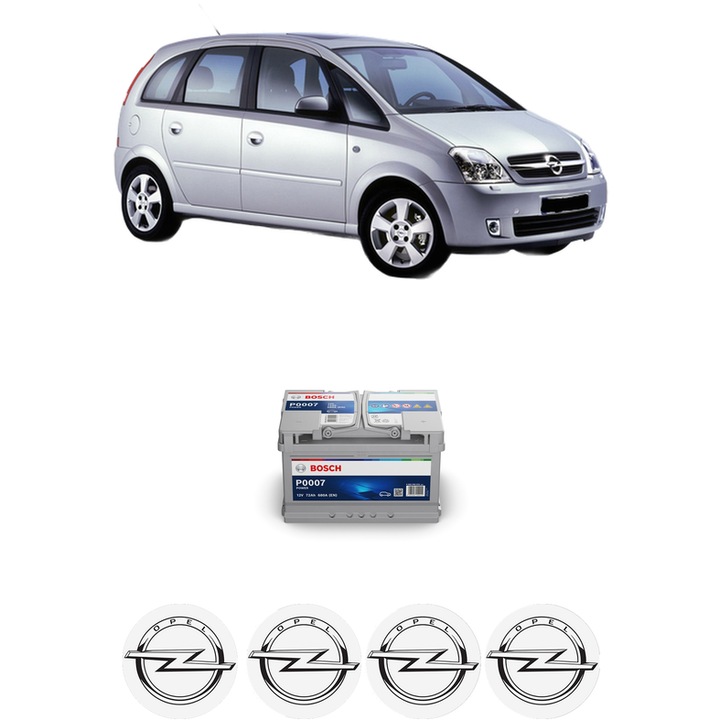 Baterie Acumulator 72 Ah 12 V 680 A OPEL MERIVA A MPV (X03) 1.3 CDTI (E75) din 2003-2010 KW 55 CP 75 CMC 1248, auto, Bosch, 4x Stickere auto cu OPEL