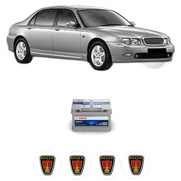 Baterie Acumulator 72 Ah 12 V 680 A ROVER 75 (RJ) 2.0 CDTi din 2003-2005 KW 96 CP 131 CMC 1951, auto, Bosch, 4x Stickere auto cu ROVER