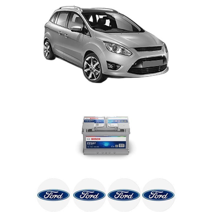 Baterie Acumulator 72 Ah 12 V 720 A FORD C-MAX II (DXA/CB7, DXA/CEU) 2.0 TDCi din 2010-2019 KW 120 CP 163 CMC 1997, auto, Bosch, 4x Stickere auto cu FORD