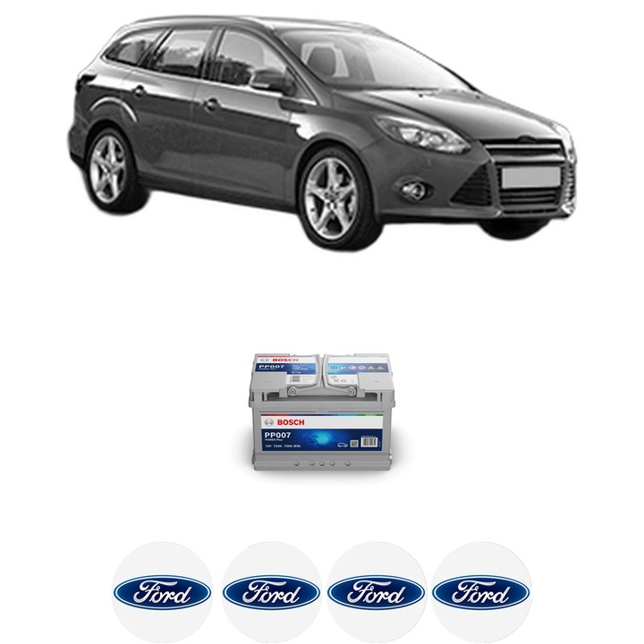 Baterie Acumulator 72 Ah 12 V 720 A FORD FOCUS III Turnier 2.0 TDCi din 2010-2014 KW 120 CP 163 CMC 1997, auto, Bosch, 4x Stickere auto cu FORD