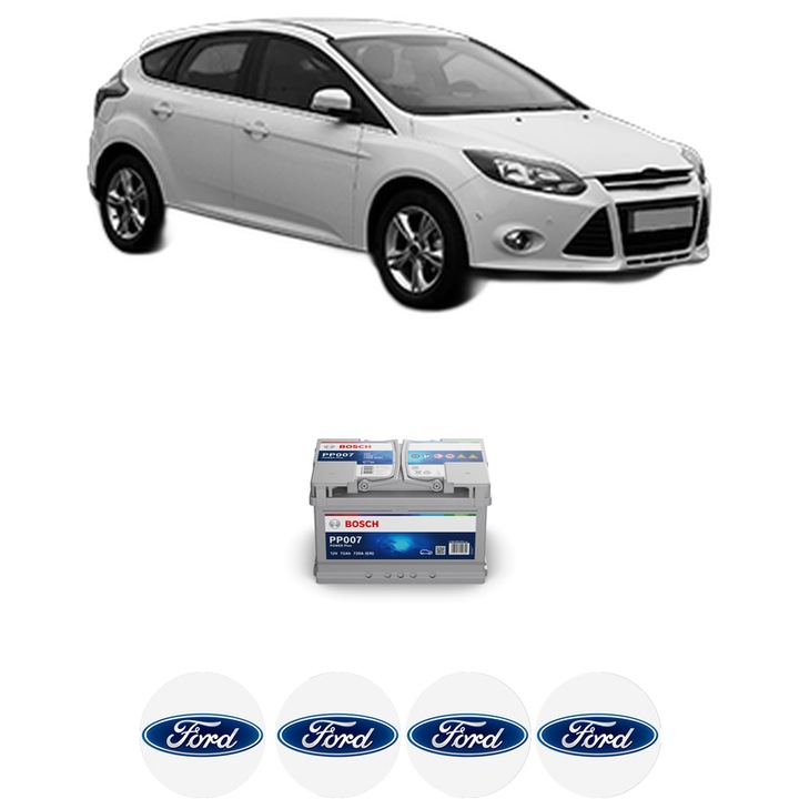 Baterie Acumulator 72 Ah 12 V 720 A FORD FOCUS III Hatchback Van 2.0 TDCi din 2011-2014 KW 120 CP 163 CMC 1997, auto, Bosch, 4x Stickere auto cu FORD