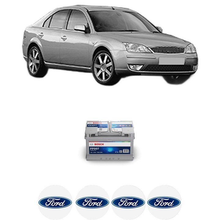 Baterie Acumulator 72 Ah 12 V 720 A FORD MONDEO III (B5Y) 2.0 TDCi din 2001-2007 KW 96 CP 130 CMC 1998, auto, Bosch, 4x Stickere auto cu FORD