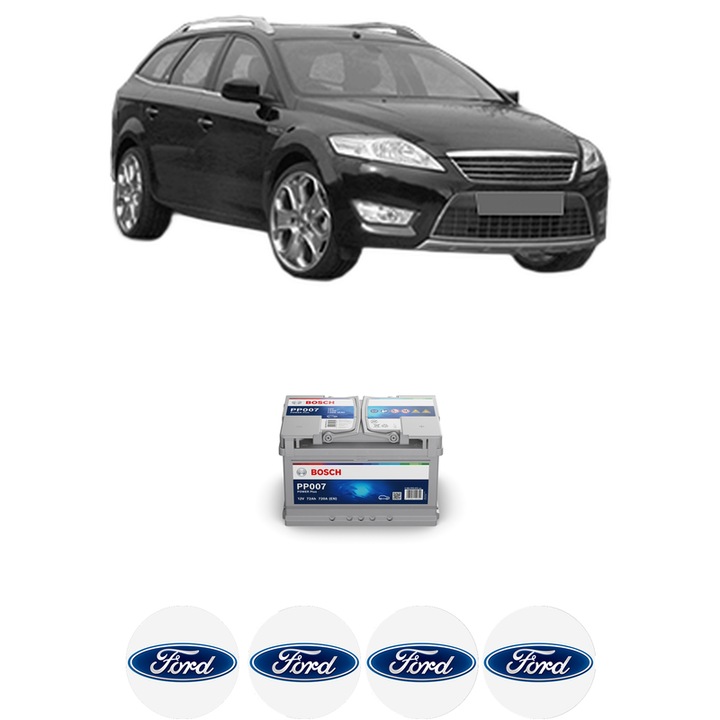 Baterie Acumulator 72 Ah 12 V 720 A FORD MONDEO IV (BA7) 2.0 EcoBoost din 2010-2015 KW 176 CP 240 CMC 1999, auto, Bosch, 4x Stickere auto cu FORD