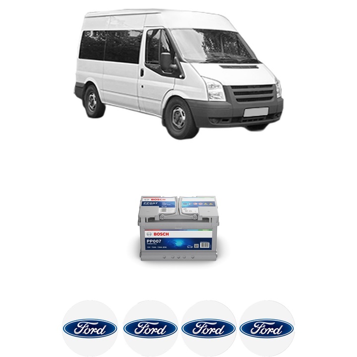 Baterie Acumulator 72 Ah 12 V 720 A FORD TRANSIT Bus (FD_ _, FB_ _, FS_ _, FZ_ _, FC_ _) 2.2 TDCi din 2006-2014 KW 63 CP 85 CMC 2198, auto, Bosch, 4x Stickere auto cu FORD