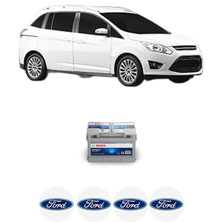 Baterie Acumulator 72 Ah 12 V 720 A FORD GRAND C-MAX Van 2.0 TDCi din 2010-2019 KW 120 CP 163 CMC 1997, auto, Bosch, 4x Stickere auto cu FORD