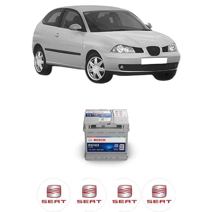 Baterie Acumulator 44 Ah 12 V 360 A SEAT IBIZA III (6L1) 1.2 12V din 2006-2009 KW 51 CP 70 CMC 1198, auto, Bosch, 4x Stickere auto cu SEAT