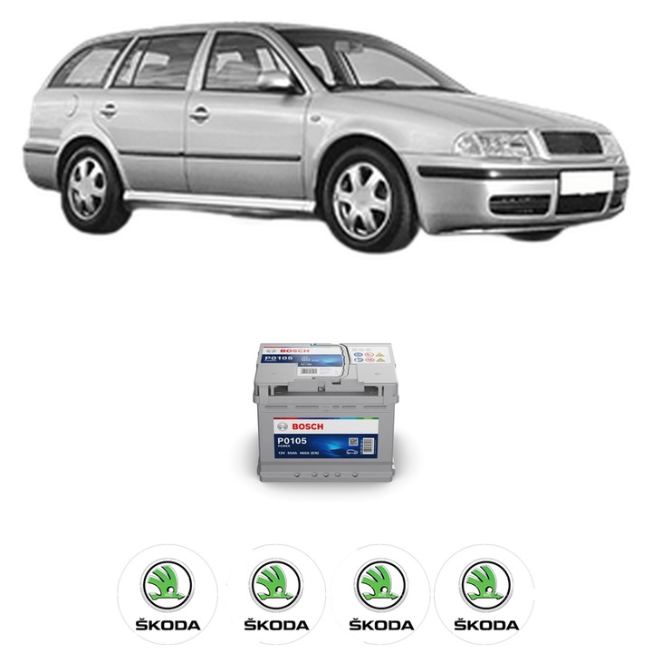 Baterie Acumulator 55 Ah 12 V 460 A SKODA OCTAVIA I Combi (1U5) RS 1.8 T din 2002-2006 KW 132 CP 180 CMC 1781, auto, Bosch, 4x Stickere auto cu SKODA