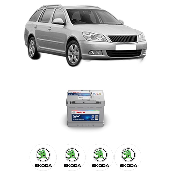 Baterie Acumulator 55 Ah 12 V 460 A SKODA OCTAVIA II Combi (1Z5) 2.0 FSI 4x4 din 2004-2009 KW 110 CP 150 CMC 1984, auto, Bosch, 4x Stickere auto cu SKODA
