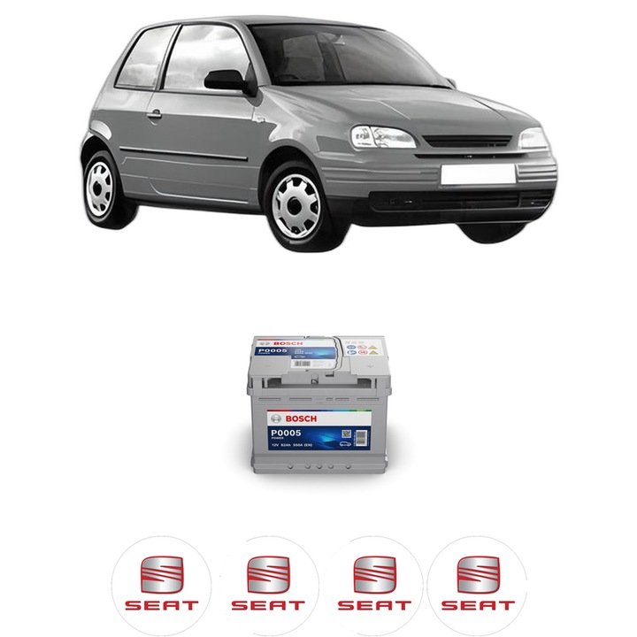 Baterie Acumulator 62 Ah 12 V 550 A SEAT AROSA (6H1) 1.4 16V din 2000-2004 KW 74 CP 100 CMC 1390, auto, Bosch, 4x Stickere auto cu SEAT
