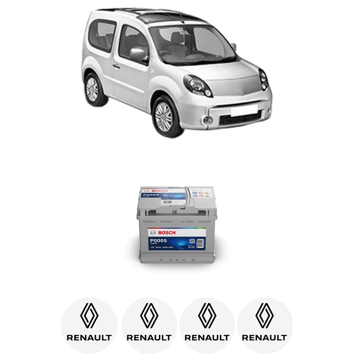 Baterie Acumulator 62 Ah 12 V 550 A RENAULT KANGOO BE BOP (KW0/1_) 1.5 dCi (KW0G) din 2009-2012 KW 66 CP 90 CMC 1461, auto, Bosch, 4x Stickere auto cu RENAULT