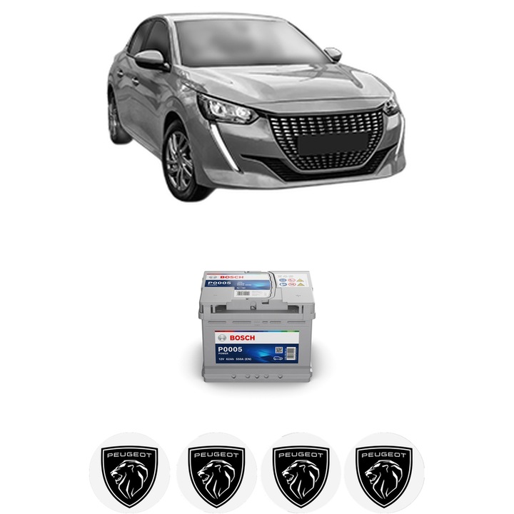 Baterie Acumulator 62 Ah 12 V 550 A PEUGEOT 208 II (UB_, UP_, UW_, UJ_) 1.2 PureTech 100 din 2019 KW 74 CP 101 CMC 1199, auto, Bosch, 4x Stickere auto cu PEUGEOT