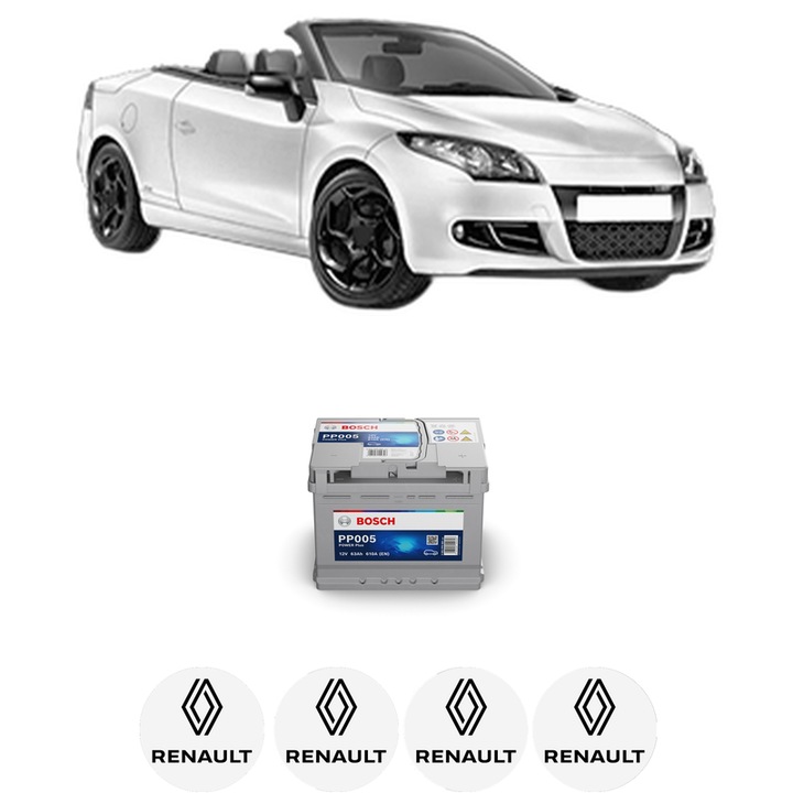 Baterie Acumulator 63 Ah 12 V 610 A RENAULT MEGANE CC (EZ0/1_) 1.6 16V (EZ0U, EZ1U) din 2010-2015 KW 81 CP 110 CMC 1598, auto, Bosch, 4x Stickere auto cu RENAULT