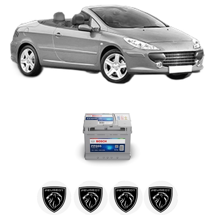 Baterie Acumulator 63 Ah 12 V 610 A PEUGEOT 307 CC (3B) 2.0 16V din 2003-2005 KW 100 CP 136 CMC 1997, auto, Bosch, 4x Stickere auto cu PEUGEOT