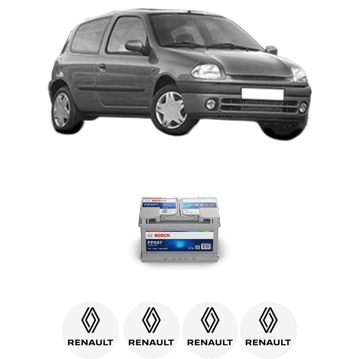 Baterie Acumulator 72 Ah 12 V 720 A RENAULT CLIO II (BB_, CB_) 3.0 V6 Sport (CB1A) din 2000-2002 KW 166 CP 226 CMC 2946, auto, Bosch, 4x Stickere auto cu RENAULT