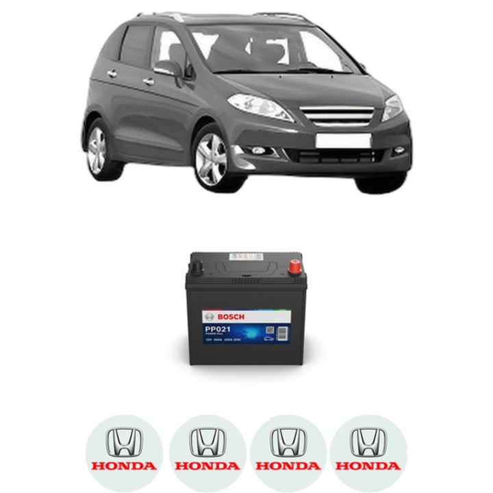 Baterie Acumulator 45 Ah 12 V 330 A HONDA FR-V (BE) 2.0 (BE3) din 2005 KW 110 CP 150 CMC 1998, auto, Bosch, 4x Stickere auto cu HONDA