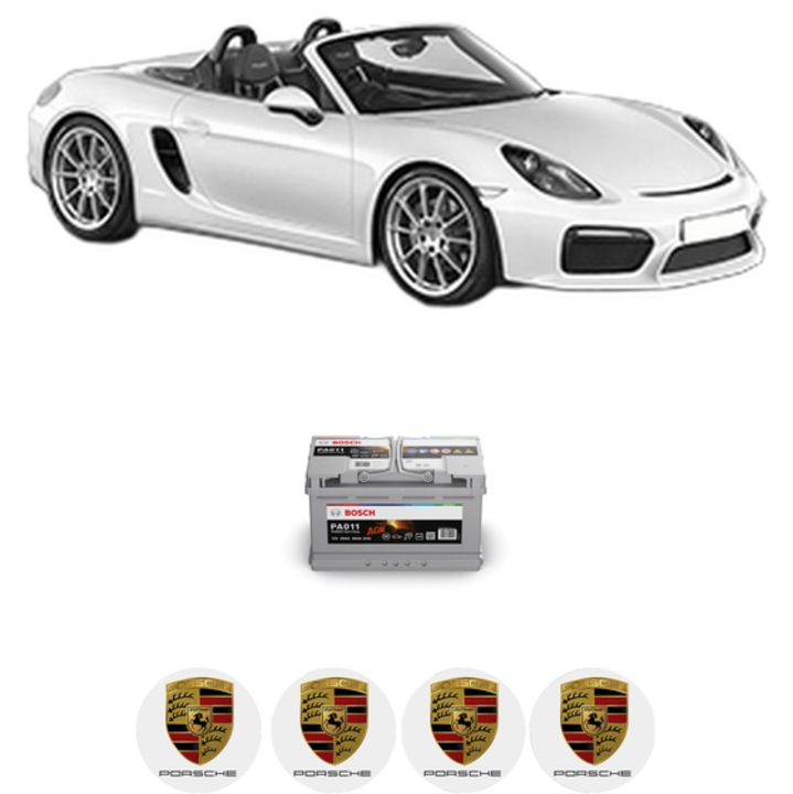 Baterie Acumulator 80 Ah 12 V 800 A PORSCHE CAYMAN (981) 2.7 din 2013-2016 KW 202 CP 275 CMC 2706, auto, Bosch, 4x Stickere auto cu PORSCHE