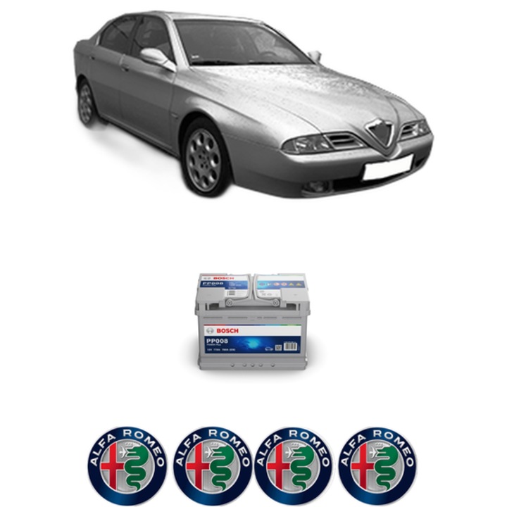 Baterie Acumulator 77 Ah 12 V 780 A ALFA ROMEO 166 (936_) 3.2 V6 24V (936AXB00, 936AXA00) din 2003-2007 KW 176 CP 240 CMC 3179, auto, Bosch, 4x Stickere auto cu ALFA ROMEO
