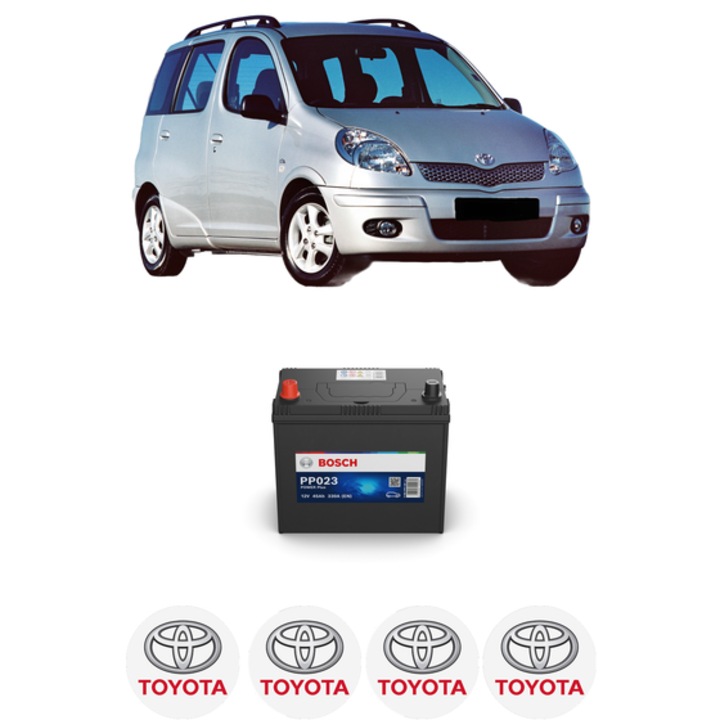 Baterie Acumulator 45 Ah 12 V 330 A TOYOTA YARIS VERSO VAN (_P2_) 1.5 VVTi (NCP21_) din 2000-2003 KW 78 CP 106 CMC 1497, auto, Bosch, 4x Stickere auto cu TOYOTA
