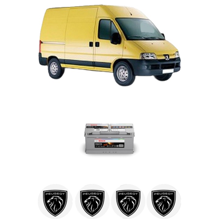 Baterie Acumulator 105 Ah 12 V 950 A PEUGEOT BOXER Van 2.0 BlueHDi 130 4x4 din 2016-2019 KW 96 CP 130 CMC 1997, auto, Bosch, 4x Stickere auto cu PEUGEOT