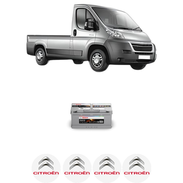 Baterie Acumulator 105 Ah 12 V 950 A CITROEN JUMPER II Platform/Chassis 2.2 BlueHDi 120 din 2019-2023 KW 88 CP 120 CMC 2179, auto, Bosch, 4x Stickere auto cu CITROEN