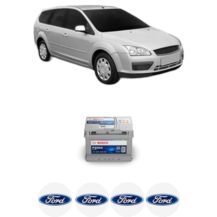 Baterie Acumulator 60 Ah 12 V 540 A FORD FOCUS II Estate Van 1.6 din 2005-2011 KW 74 CP 101 CMC 1596, auto, Bosch, 4x Stickere auto cu FORD