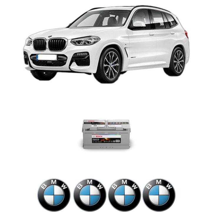 Baterie Acumulator 105 Ah 12 V 950 A BMW Seria X3 (G01, F97, G08) xDrive M40 d din 2018-2020 KW 240 CP 326 CMC 2993, auto, Bosch, 4x Stickere auto cu BMW