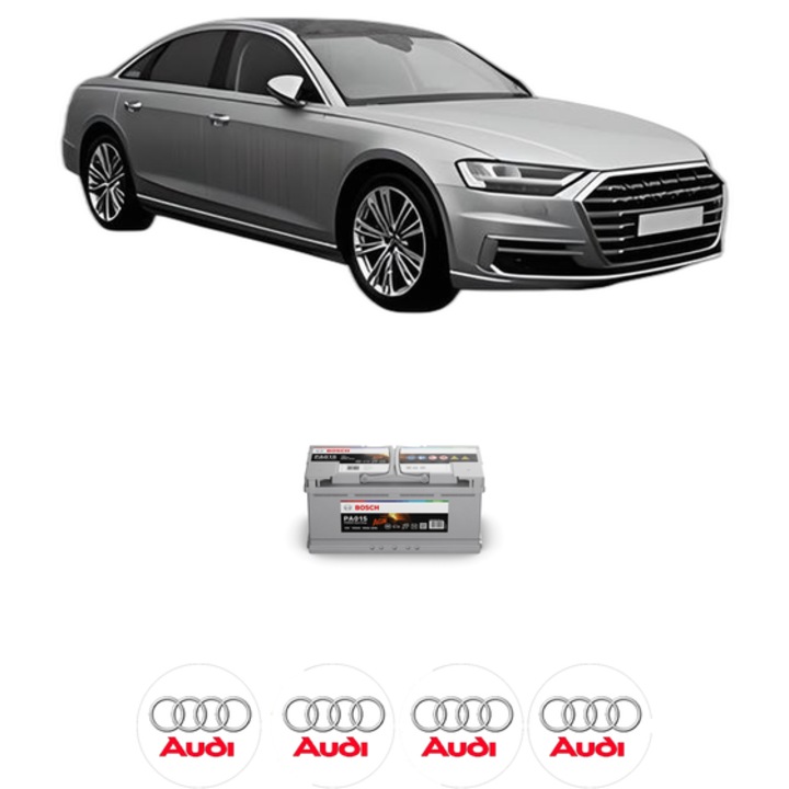 Baterie Acumulator 105 Ah 12 V 950 A AUDI A8 D5 (4N2, 4N8, 4NC, 4NL) 60 TFSI e quattro din 2019 KW 330 CP 449 CMC 2995, auto, Bosch, 4x Stickere auto cu AUDI