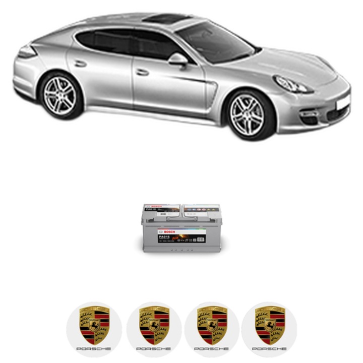 Baterie Acumulator 105 Ah 12 V 950 A PORSCHE PANAMERA (970) 4.8 Turbo din 2009-2013 KW 368 CP 500 CMC 4806, auto, Bosch, 4x Stickere auto cu PORSCHE